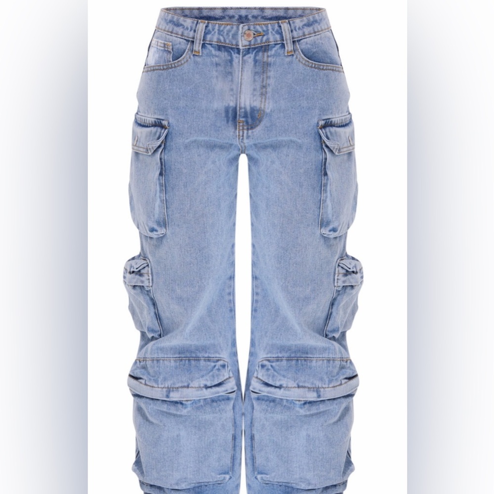 Prettylittlething Light Blue Cargo Jeans